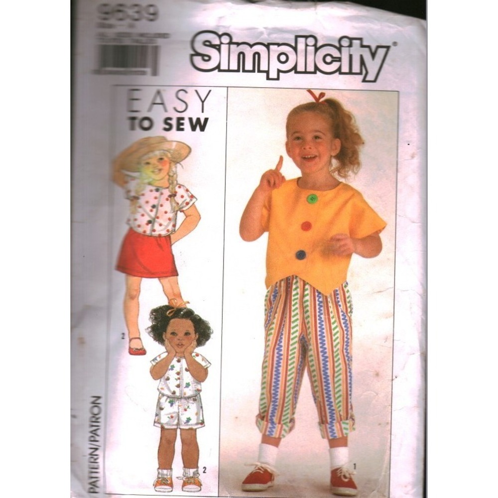 Simplicity 9639 Vintage 1990 Child Skirt Pants Shorts Tops Sewing Pattern S-L